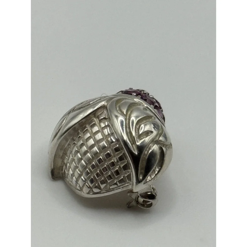 Judith Ripka Sterling Silver Pink Stone Ladybug Acorn‎ Brooch Pin